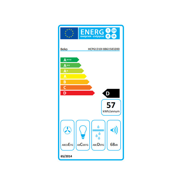 BEKO - Hotte de cuisine murale avec 3 vitesses, Acier inoxydable (HCP61310I) - large