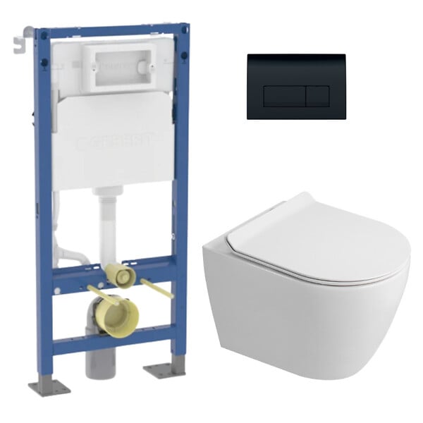 GEBERIT - Pack WC suspendu complet Geberit Duofix autoportant, WC Ceramia PixL, abattant SoftClose, plaque noire brillante - large