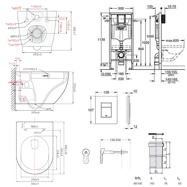 GROHE - Pack WC Bâti-support Rapid SL + WC SAT Vortex sans bride + Abattant SoftClose + Plaque chrome (RSLVORTEX1) - large