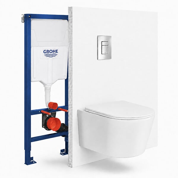 GROHE - Pack WC suspendu complet avec bâti-support GROHE Rapid SL, cuvette Ceramia Vortex, abattant SoftClose, plaque chromée - large
