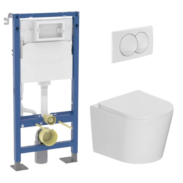 GEBERIT - Pack WC suspendu complet Geberit Duofix autoportant, WC Ceramia Vortex, abattant SoftClose, plaque blanche - large