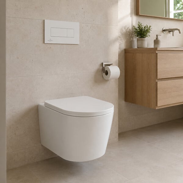 VILLEROY & BOCH - Pack WC suspendu complet avec bâti-support Villeroy & Boch, cuvette sans bride Vortex, abattant SoftClose et plaque blanche - large