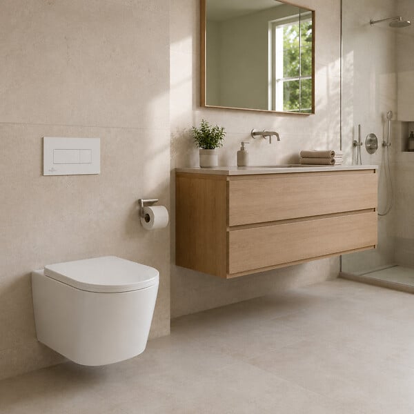 VILLEROY & BOCH - Pack WC suspendu complet avec bâti-support Villeroy & Boch, cuvette sans bride Vortex, abattant SoftClose et plaque blanche - large