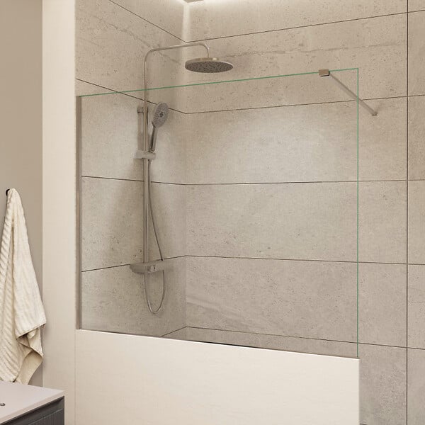 SWISS AQUA TECHNOLOGIES - Pare-muret 120x100cm Paroi en verre Crystal Glass® 8 mm anticalcaire, avec bras et profilés chrome brillant (SATBWIS120PR) - large