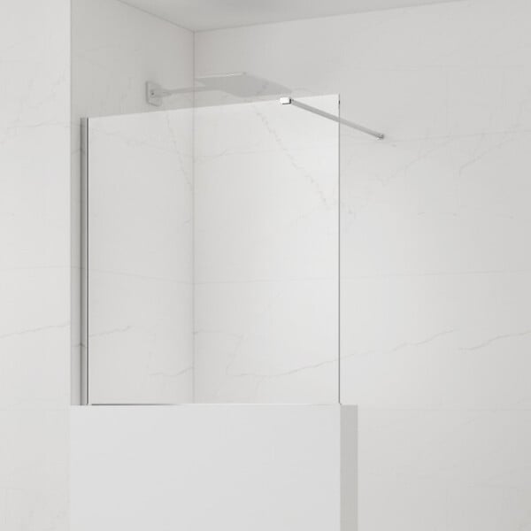 SWISS AQUA TECHNOLOGIES - Pare-muret 120x100cm Paroi en verre Crystal Glass® 8 mm anticalcaire, avec bras et profilés chrome brillant (SATBWIS120PR) - large