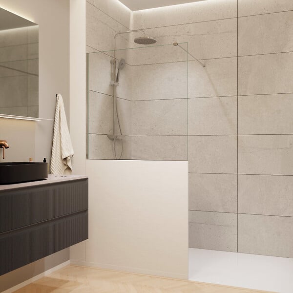 SWISS AQUA TECHNOLOGIES - Pare-muret 100x90 cm Paroi en verre Crystal Glass® 8 mm anticalcaire, avec bras et profilés chrome brillant (SATBWIS90PR) - large