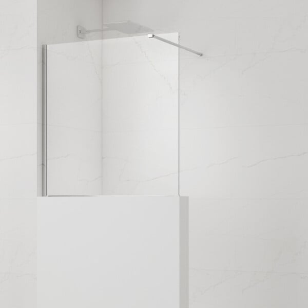 SWISS AQUA TECHNOLOGIES - Pare-muret 100x90 cm Paroi en verre Crystal Glass® 8 mm anticalcaire, avec bras et profilés chrome brillant (SATBWIS90PR) - large