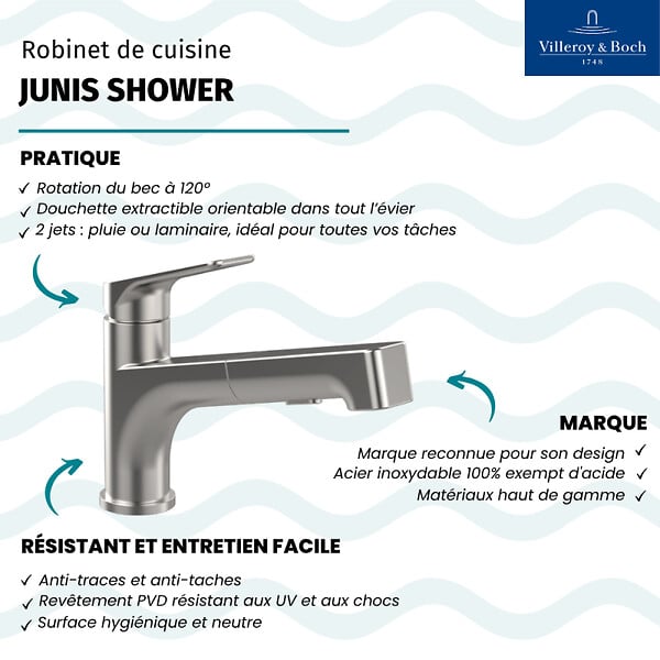 VILLEROY ET BOCH - Robinet cuisine  Junis Shower - large