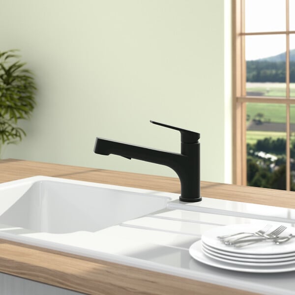VILLEROY ET BOCH - Robinet de cuisine avec douchette Junis Shower Noir mat - large