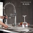 TECTAKE - Robinet de cuisine avec douchette intégrée et bec déporté gris - vignette