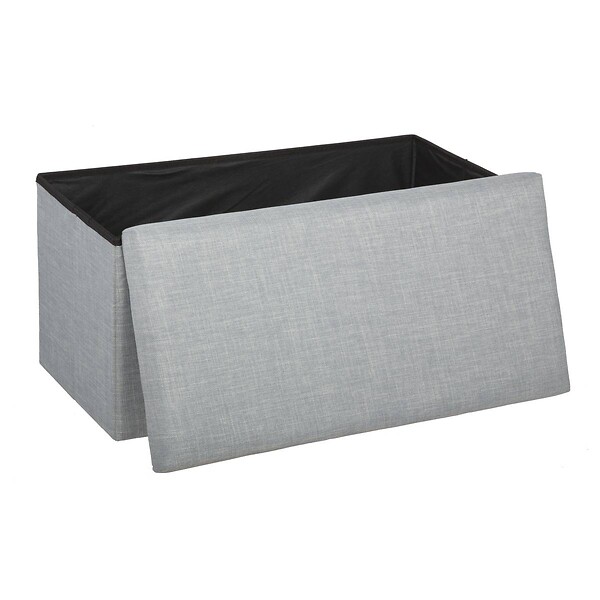ATMOSPHERA - 2 en 1 Pouf pliant double et coffre de rangement Gris clair aspect Lin 76.6 x H 37.5 cm - large