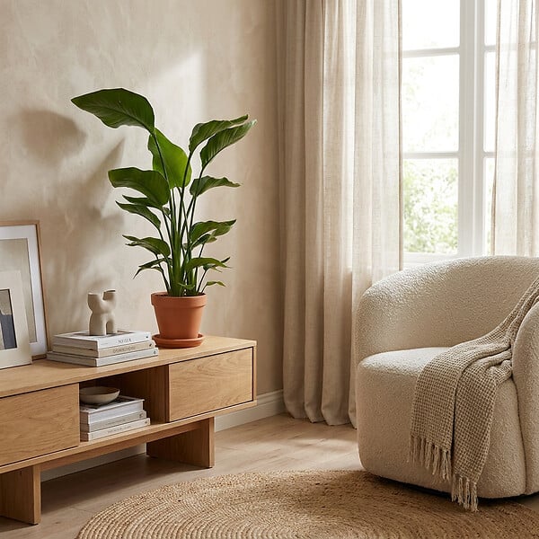 BLOOMIQUE - Strelitzia Nicolai - Plante Strelitzia - Oiseau de paradis - Plante d'intérieur grande - H. 70-80 cm - large
