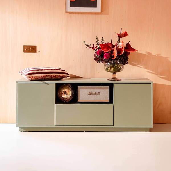 OVIALA - Meuble TV moderne rectangulaire L140 cm vert - Ruben - large
