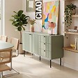 OVIALA - Buffet 2 portes et 3 tiroirs décor mélaminé 150 cm vert sauge - Romeo - vignette