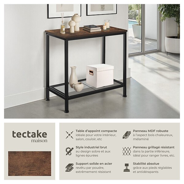 TECTAKE - Table d’appoint FILTON 60x30,5x60,5cm Bois foncé industriel, rustique - large