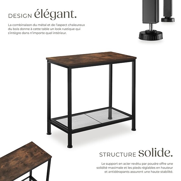 TECTAKE - Table d’appoint FILTON 60x30,5x60,5cm Bois foncé industriel, rustique - large