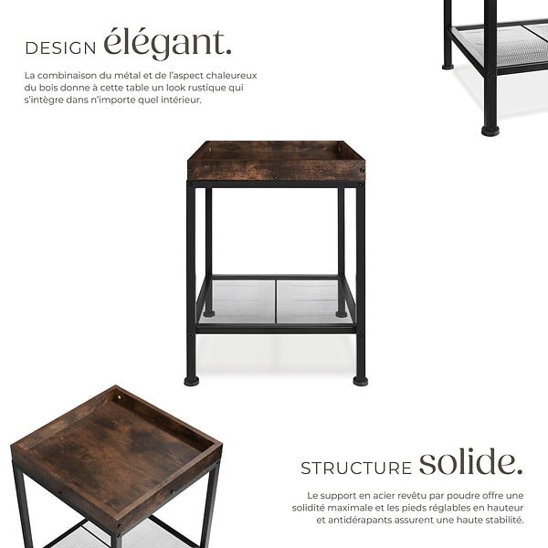 TECTAKE - Table d’appoint ROCHESTER 41,5x41x56cm Bois foncé industriel, rustique - large