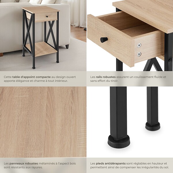 TECTAKE - Table d'appoint Dayton 35x35x70,5cm Bois clair industriel, Chêne Sonoma - large