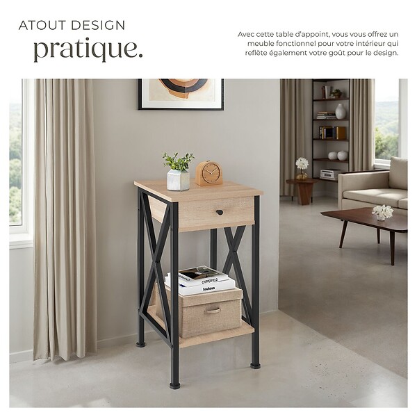 TECTAKE - Table d'appoint Dayton 35x35x70,5cm Bois clair industriel, Chêne Sonoma - large