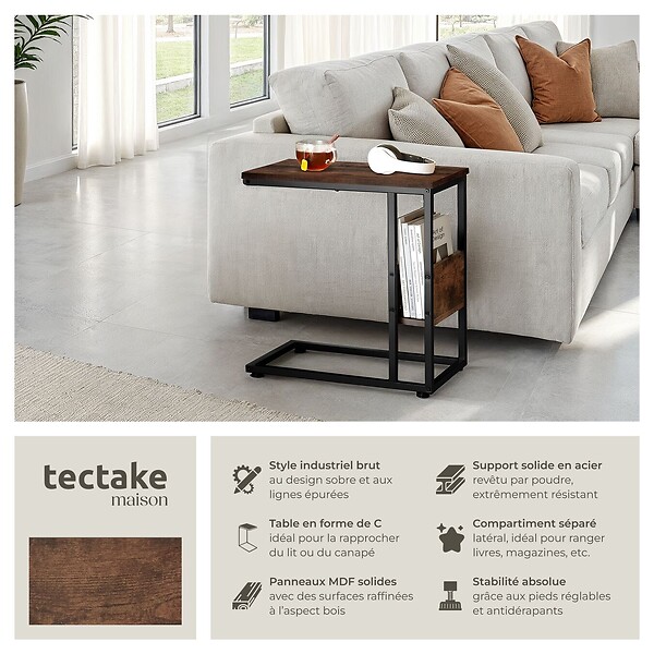 TECTAKE - Table d’appoint WIGAN 55x36,5x60cm Bois foncé industriel, rustique - large