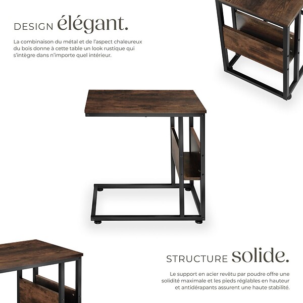 TECTAKE - Table d’appoint WIGAN 55x36,5x60cm Bois foncé industriel, rustique - large