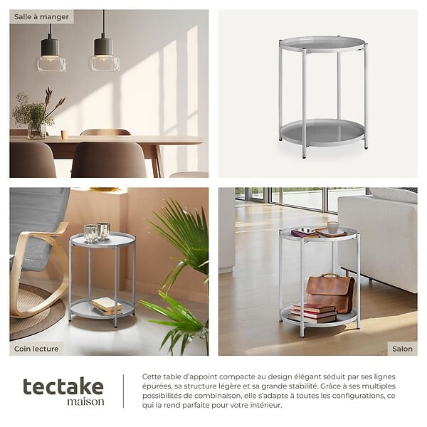 TECTAKE - Table d’appoint OXFORD gris - large