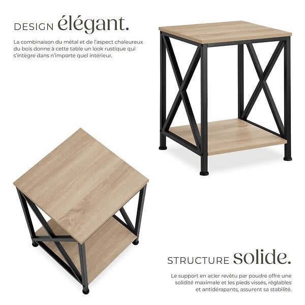 TECTAKE - Table d’appoint CARLTON 40,5x40,5x52,5cm Bois clair industriel, Chêne Sonoma - large