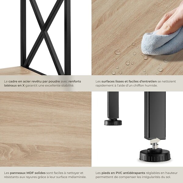 TECTAKE - Table d’appoint CARLTON 40,5x40,5x52,5cm Bois clair industriel, Chêne Sonoma - large