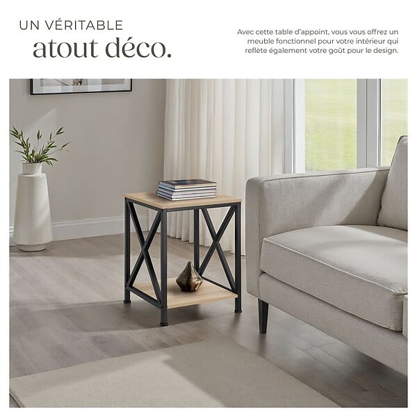 TECTAKE - Table d’appoint CARLTON 40,5x40,5x52,5cm Bois clair industriel, Chêne Sonoma - large