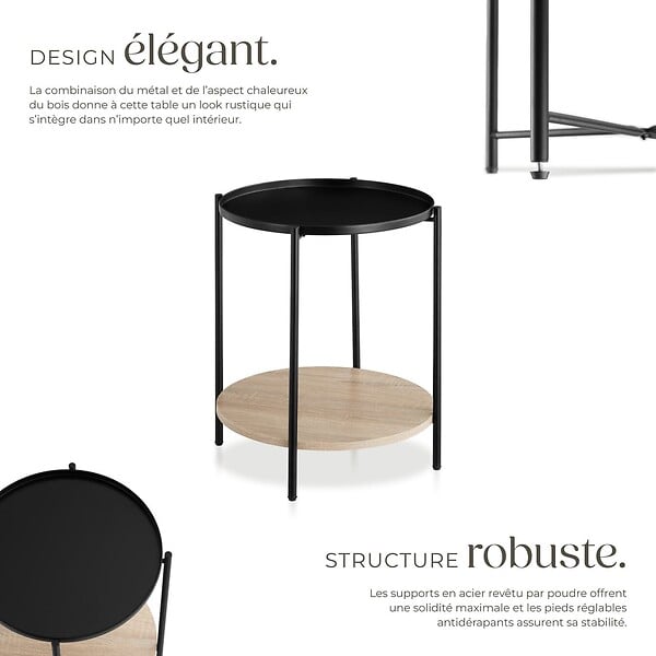 TECTAKE - Table d’appoint SUNDERLAND 45,5x54,5cm Bois clair industriel, Chêne Sonoma - large