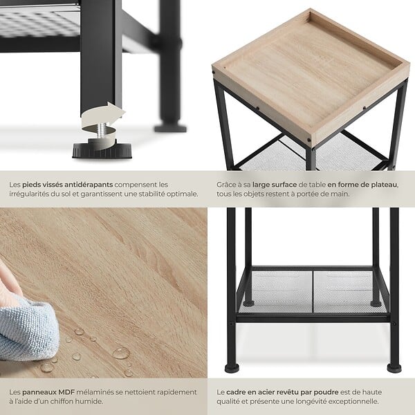 TECTAKE - Table d’appoint ROCHESTER 41,5x41x56cm Bois clair industriel, Chêne Sonoma - large
