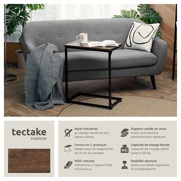 TECTAKE - Table d’appoint CARDIFF 55,5x35x67cm Bois foncé industriel, rustique - large