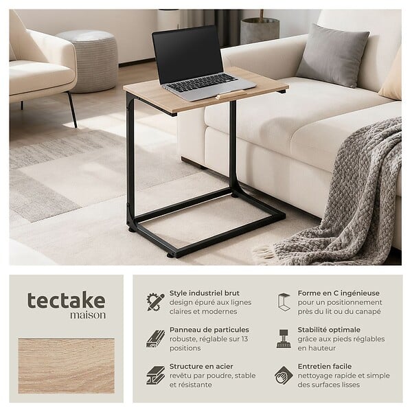 TECTAKE - Table d’appoint Ruston 55x35x66,5cm Bois clair industriel, Chêne Sonoma - large