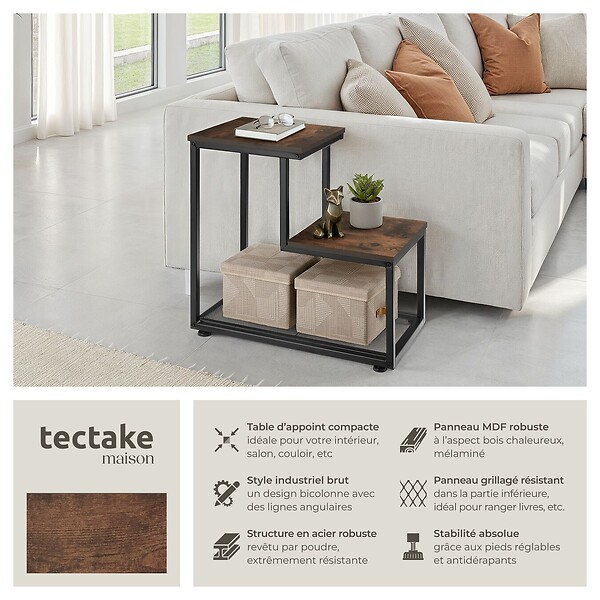 TECTAKE - Table d’appoint HALIFAX 60,5x35,5x60,5cm Bois foncé industriel, rustique - large