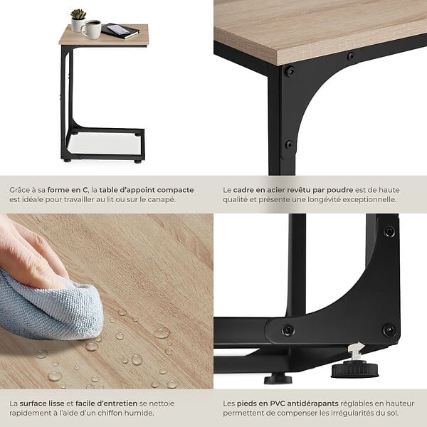 TECTAKE - Table d’appoint Erie 40x30x63cm Bois clair industriel, Chêne Sonoma - large