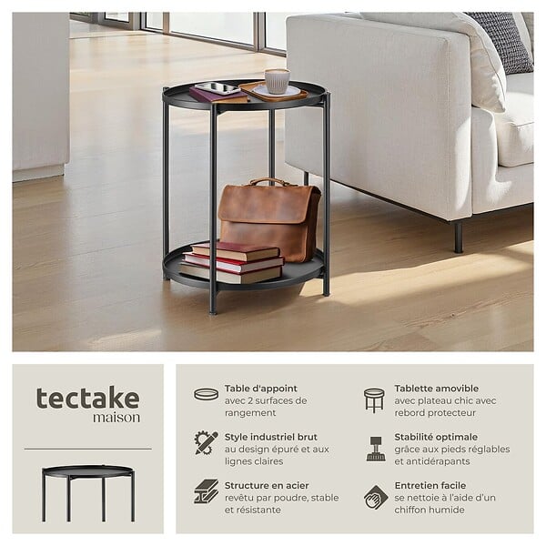 TECTAKE - Table d’appoint OXFORD noir - large