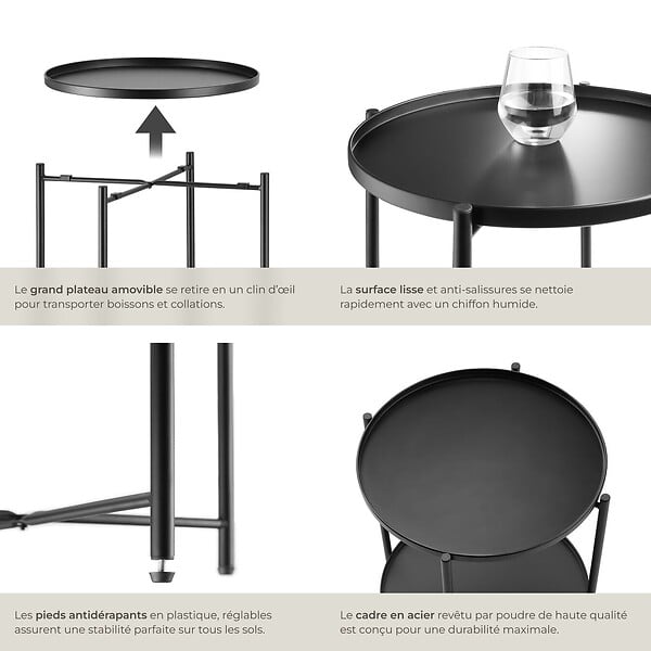 TECTAKE - Table d’appoint OXFORD noir - large