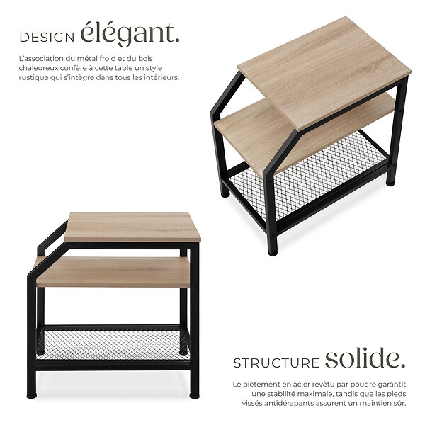 TECTAKE - Table d’appoint PLYMOUTH 36,5x58,5x59,5cm Bois clair industriel, Chêne Sonoma - large