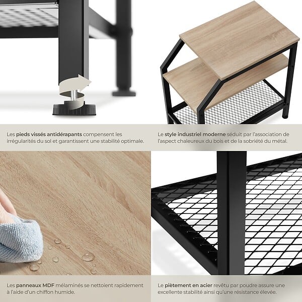 TECTAKE - Table d’appoint PLYMOUTH 36,5x58,5x59,5cm Bois clair industriel, Chêne Sonoma - large