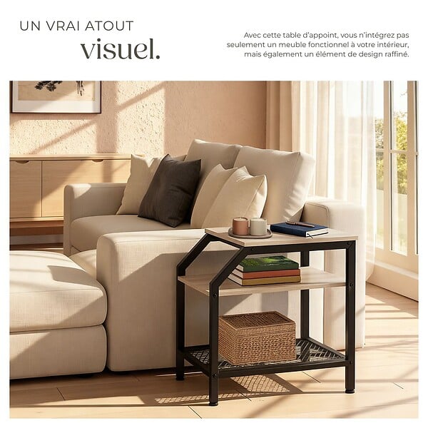 TECTAKE - Table d’appoint PLYMOUTH 36,5x58,5x59,5cm Bois clair industriel, Chêne Sonoma - large