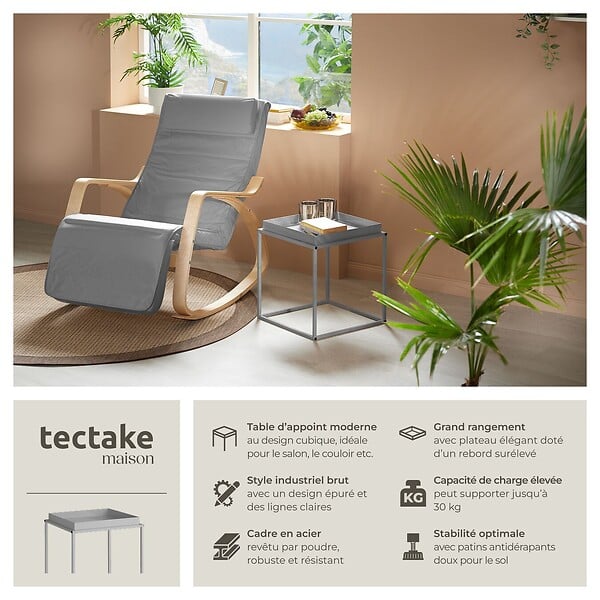 TECTAKE - Table d'appoint CAMBRIDGE 40x40x44cm gris - large