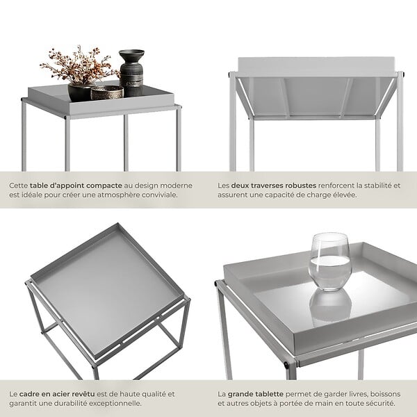 TECTAKE - Table d'appoint CAMBRIDGE 40x40x44cm gris - large