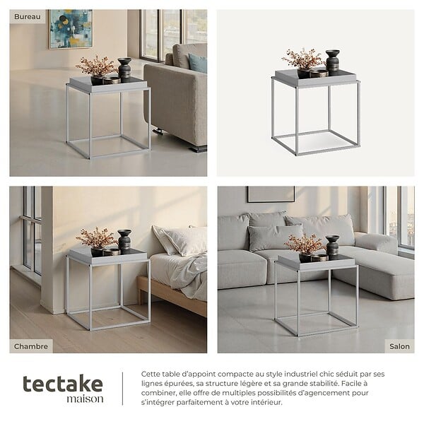TECTAKE - Table d'appoint CAMBRIDGE 40x40x44cm gris - large