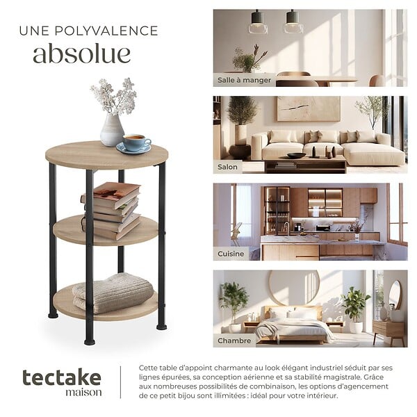 TECTAKE - Table d’appoint COLCHESTER 40x61cm Bois clair industriel, Chêne Sonoma - large