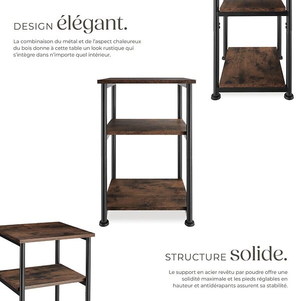 TECTAKE - Table d’appoint Memphis 34x30x59cm Bois foncé industriel, rustique - large
