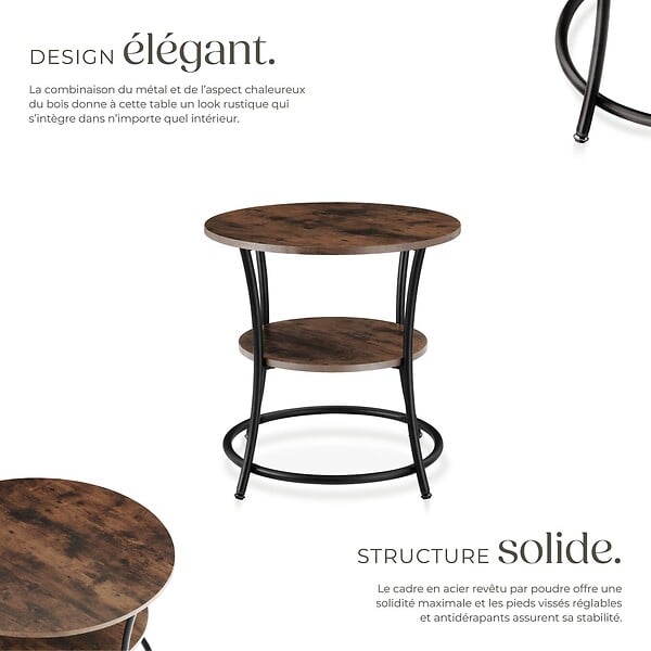 TECTAKE - Table d’appoint Saint Louis 55x56cm Bois foncé industriel, rustique - large
