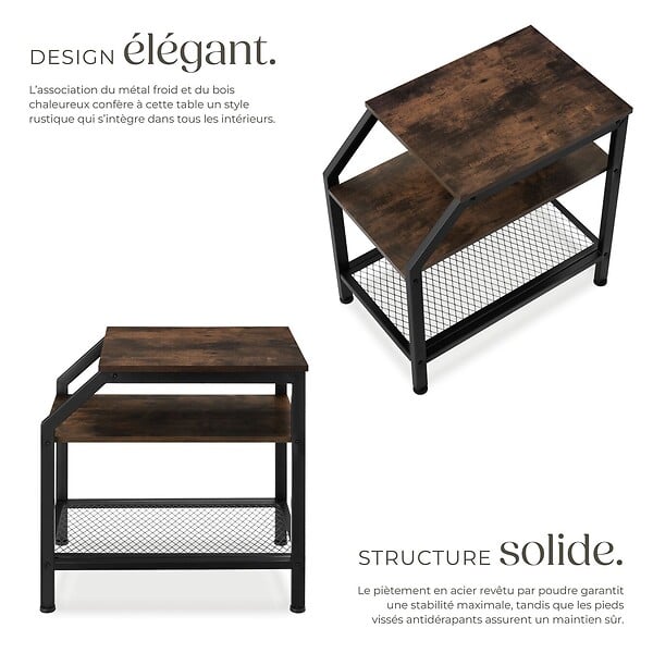 TECTAKE - Table d’appoint PLYMOUTH 36,5x58,5x59,5cm Bois foncé industriel, rustique - large