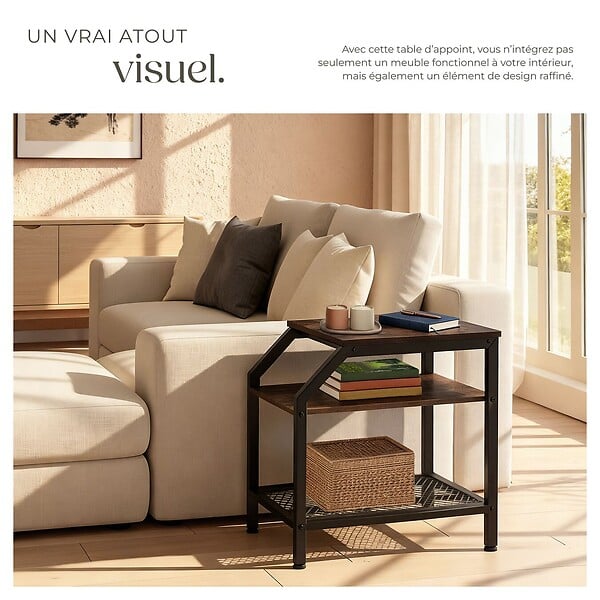 TECTAKE - Table d’appoint PLYMOUTH 36,5x58,5x59,5cm Bois foncé industriel, rustique - large