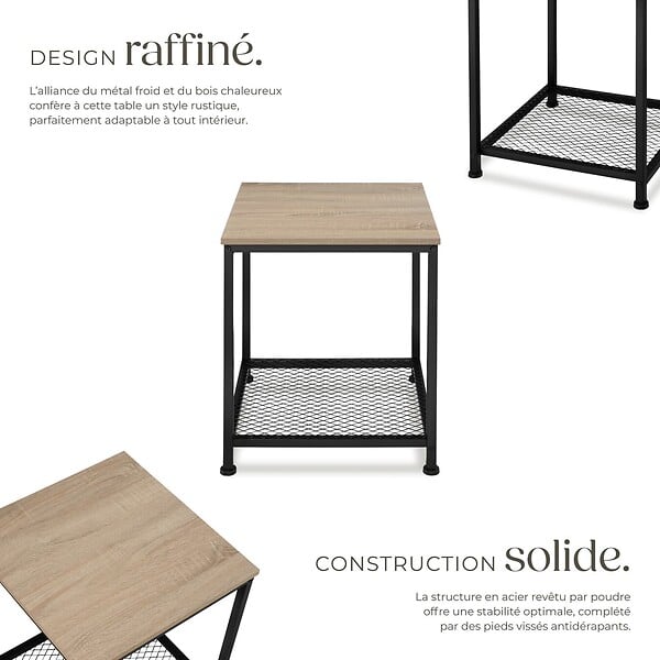 TECTAKE - Table d’appoint DERBY 45,5x45,5x55,5cm Bois clair industriel, Chêne Sonoma - large