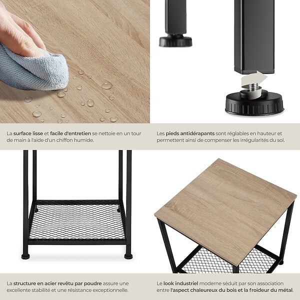 TECTAKE - Table d’appoint DERBY 45,5x45,5x55,5cm Bois clair industriel, Chêne Sonoma - large